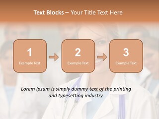 Female Doctor Smiling In A Hospital With Her Team Behind PowerPoint Template