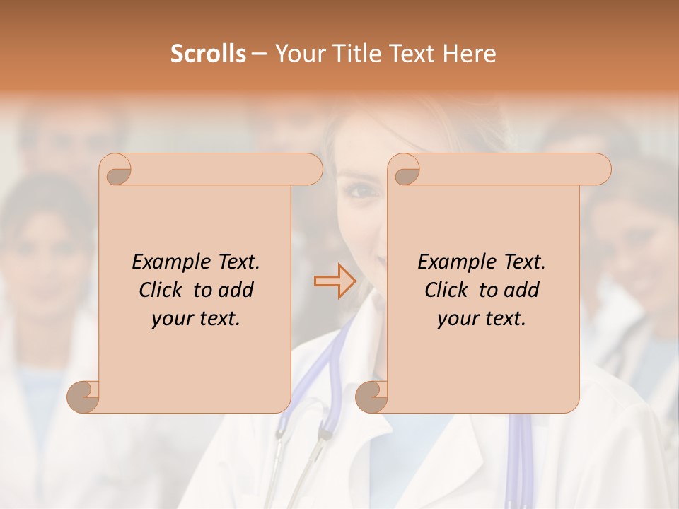 Female Doctor Smiling In A Hospital With Her Team Behind PowerPoint Template