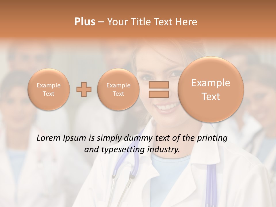 Female Doctor Smiling In A Hospital With Her Team Behind PowerPoint Template