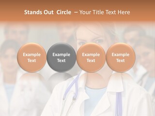 Female Doctor Smiling In A Hospital With Her Team Behind PowerPoint Template