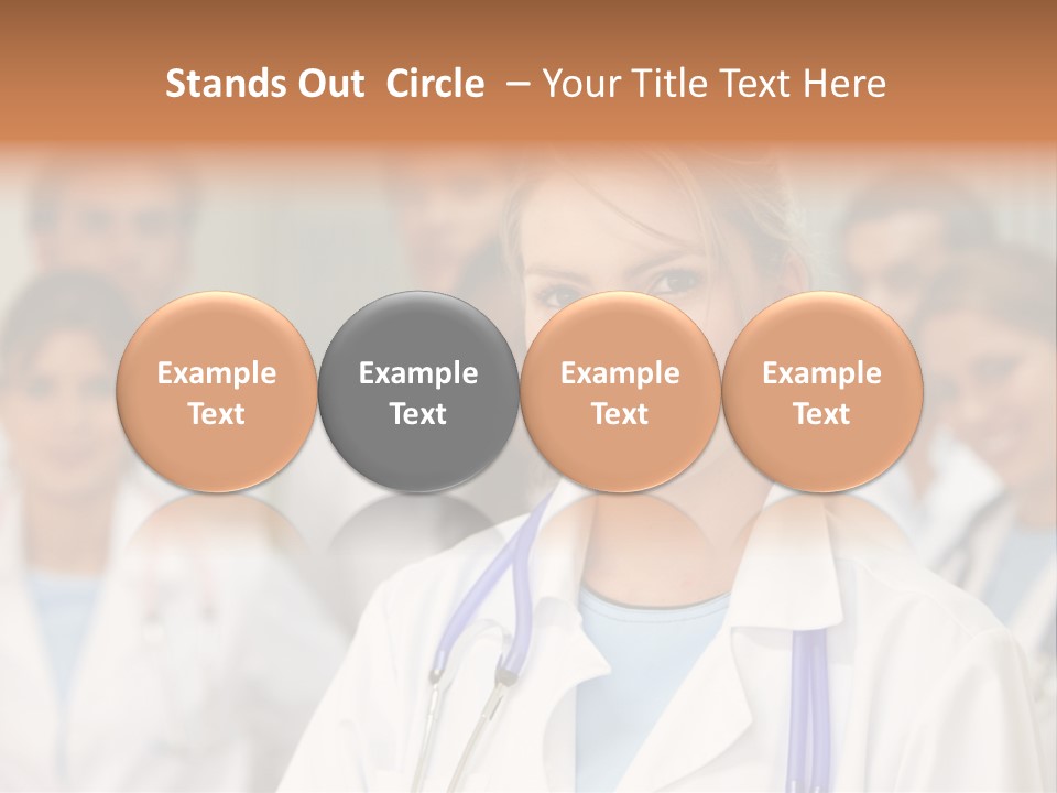 Female Doctor Smiling In A Hospital With Her Team Behind PowerPoint Template