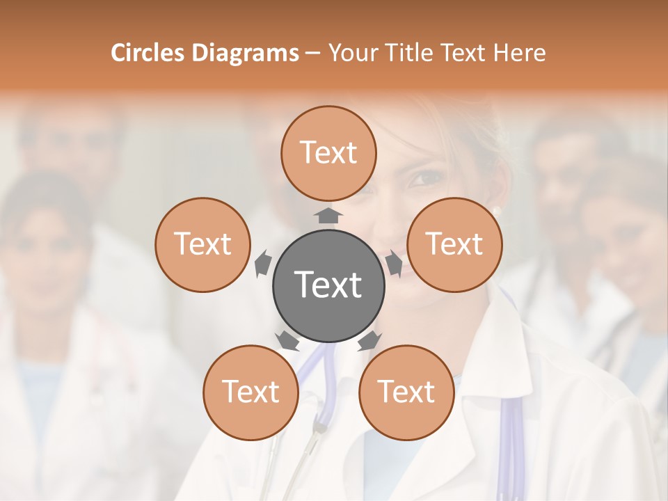 Female Doctor Smiling In A Hospital With Her Team Behind PowerPoint Template