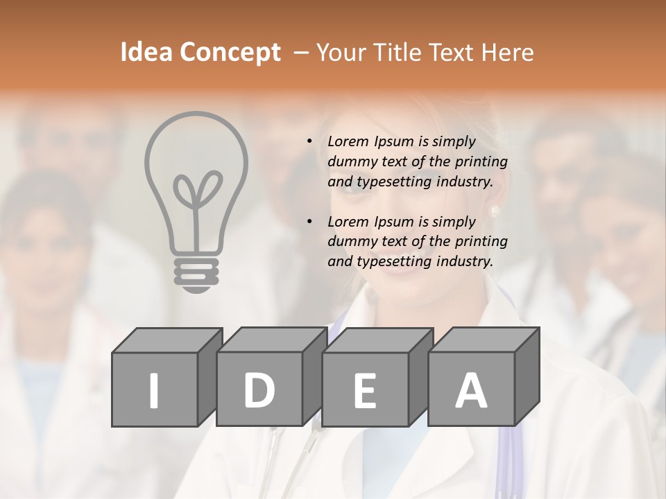 Female Doctor Smiling In A Hospital With Her Team Behind PowerPoint Template