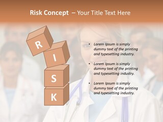 Female Doctor Smiling In A Hospital With Her Team Behind PowerPoint Template