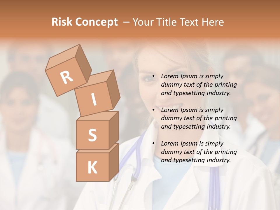 Female Doctor Smiling In A Hospital With Her Team Behind PowerPoint Template