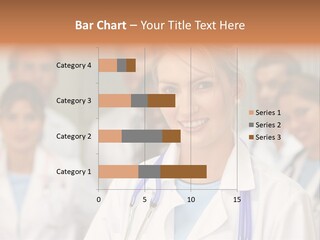Female Doctor Smiling In A Hospital With Her Team Behind PowerPoint Template