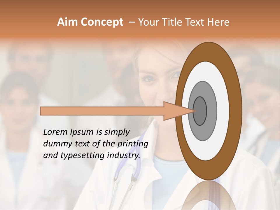 Female Doctor Smiling In A Hospital With Her Team Behind PowerPoint Template