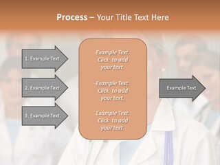 Female Doctor Smiling In A Hospital With Her Team Behind PowerPoint Template