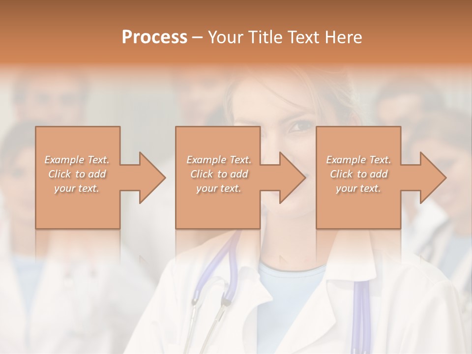 Female Doctor Smiling In A Hospital With Her Team Behind PowerPoint Template