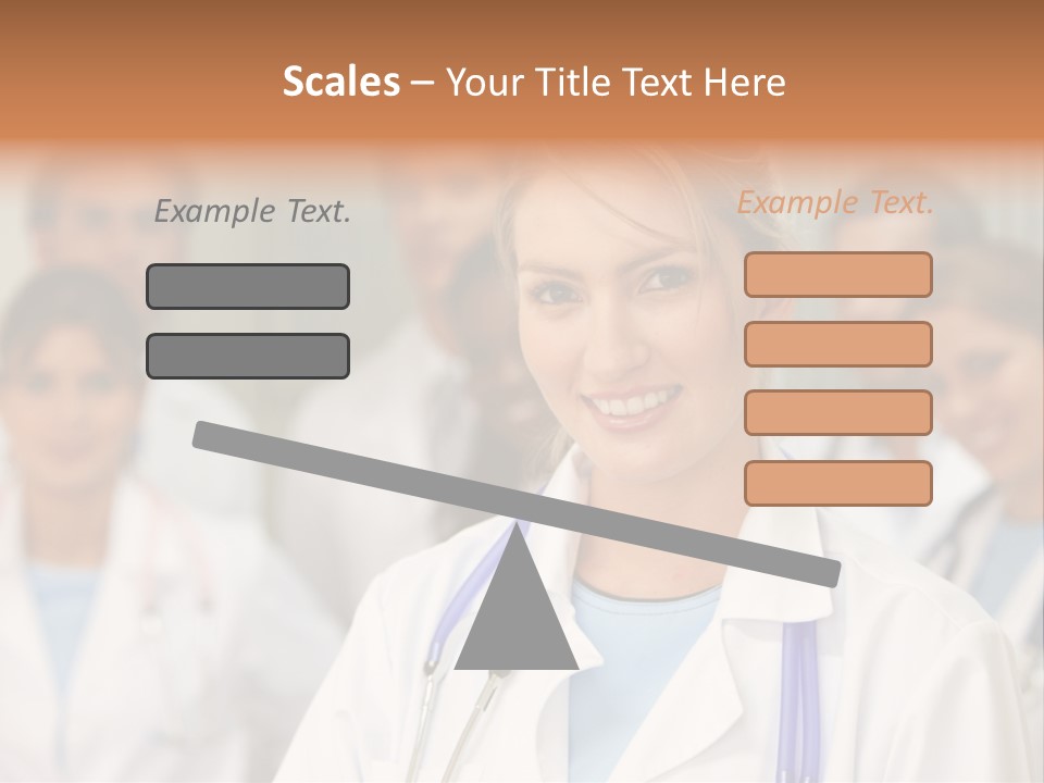 Female Doctor Smiling In A Hospital With Her Team Behind PowerPoint Template