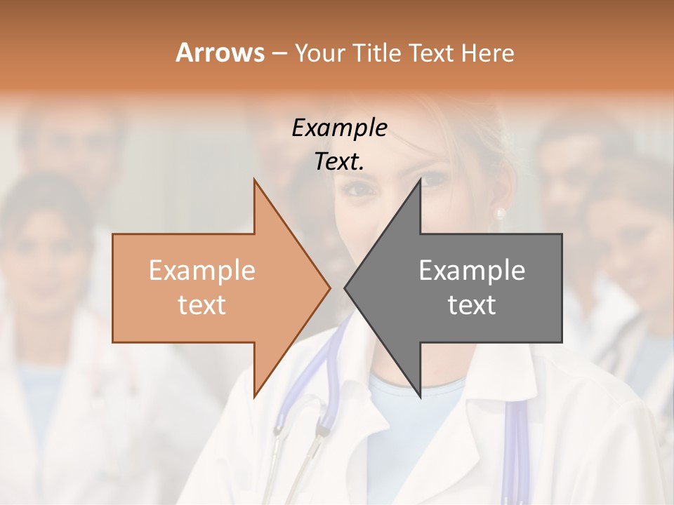 Female Doctor Smiling In A Hospital With Her Team Behind PowerPoint Template
