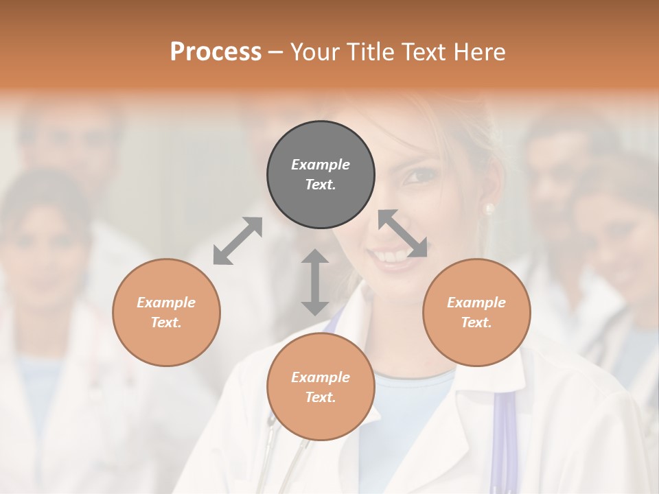 Female Doctor Smiling In A Hospital With Her Team Behind PowerPoint Template