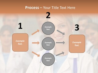 Female Doctor Smiling In A Hospital With Her Team Behind PowerPoint Template