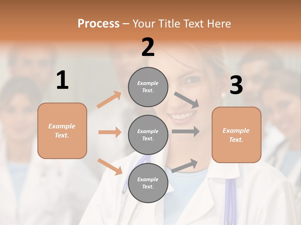 Female Doctor Smiling In A Hospital With Her Team Behind PowerPoint Template