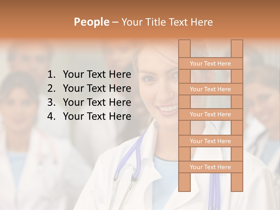 Female Doctor Smiling In A Hospital With Her Team Behind PowerPoint Template