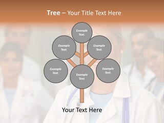 Female Doctor Smiling In A Hospital With Her Team Behind PowerPoint Template