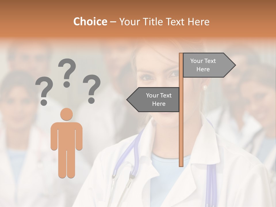 Female Doctor Smiling In A Hospital With Her Team Behind PowerPoint Template