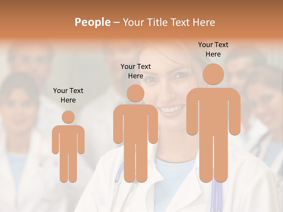 Female Doctor Smiling In A Hospital With Her Team Behind PowerPoint Template