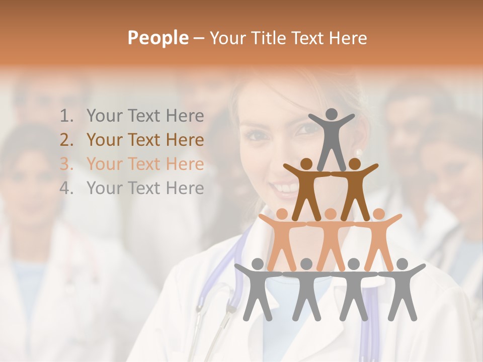 Female Doctor Smiling In A Hospital With Her Team Behind PowerPoint Template