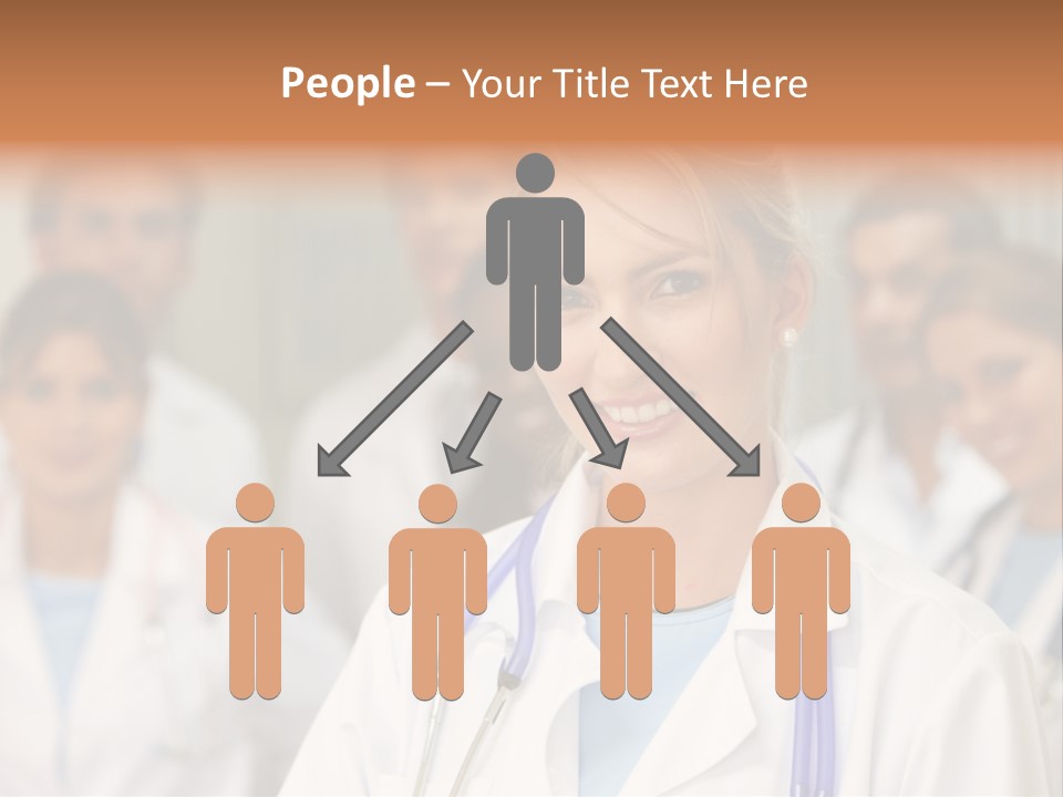 Female Doctor Smiling In A Hospital With Her Team Behind PowerPoint Template