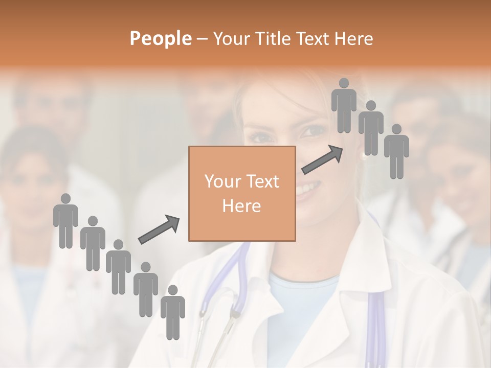 Female Doctor Smiling In A Hospital With Her Team Behind PowerPoint Template