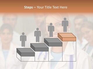 Female Doctor Smiling In A Hospital With Her Team Behind PowerPoint Template