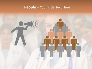 Female Doctor Smiling In A Hospital With Her Team Behind PowerPoint Template