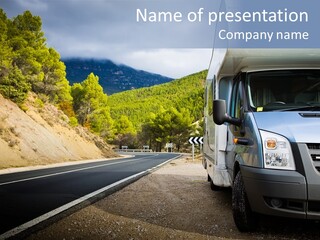 Motor Home Near The Road. Europe Travel Series. PowerPoint Template