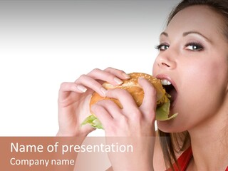 Woman Eating Hamburger PowerPoint Template