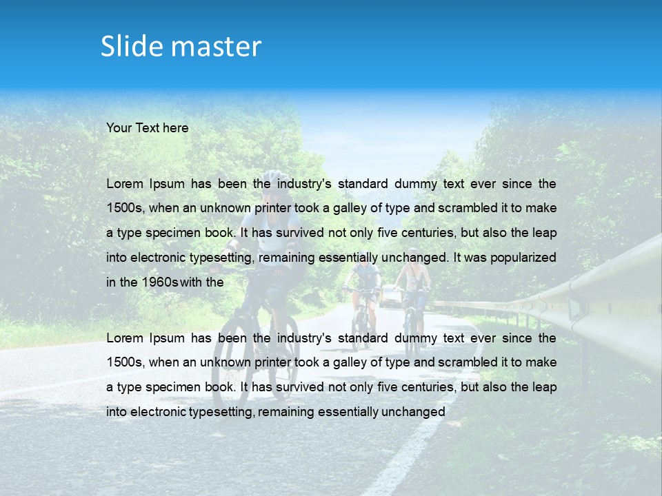 Three Bikers On Forest Road PowerPoint Template