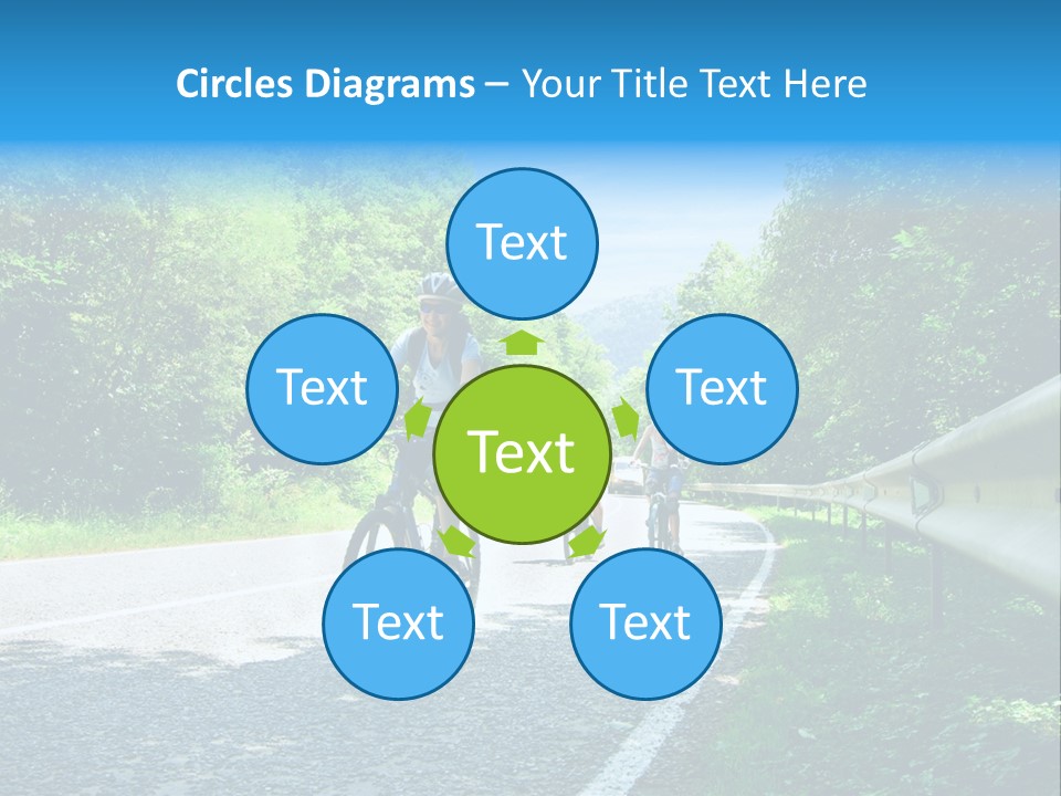 Three Bikers On Forest Road PowerPoint Template