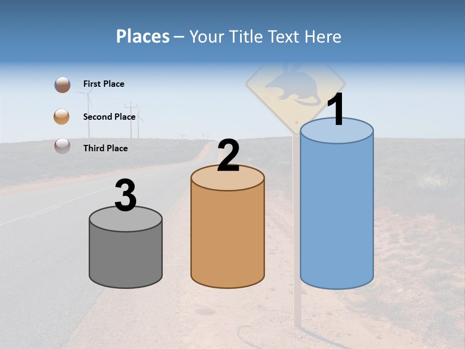 Warning Bandicoot Road Sign Standing Beside A Road In Western Australia. In Background Electric Generating Windmills. Australia PowerPoint Template