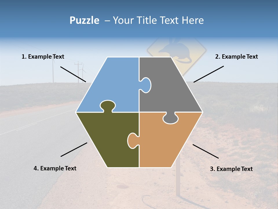 Warning Bandicoot Road Sign Standing Beside A Road In Western Australia. In Background Electric Generating Windmills. Australia PowerPoint Template