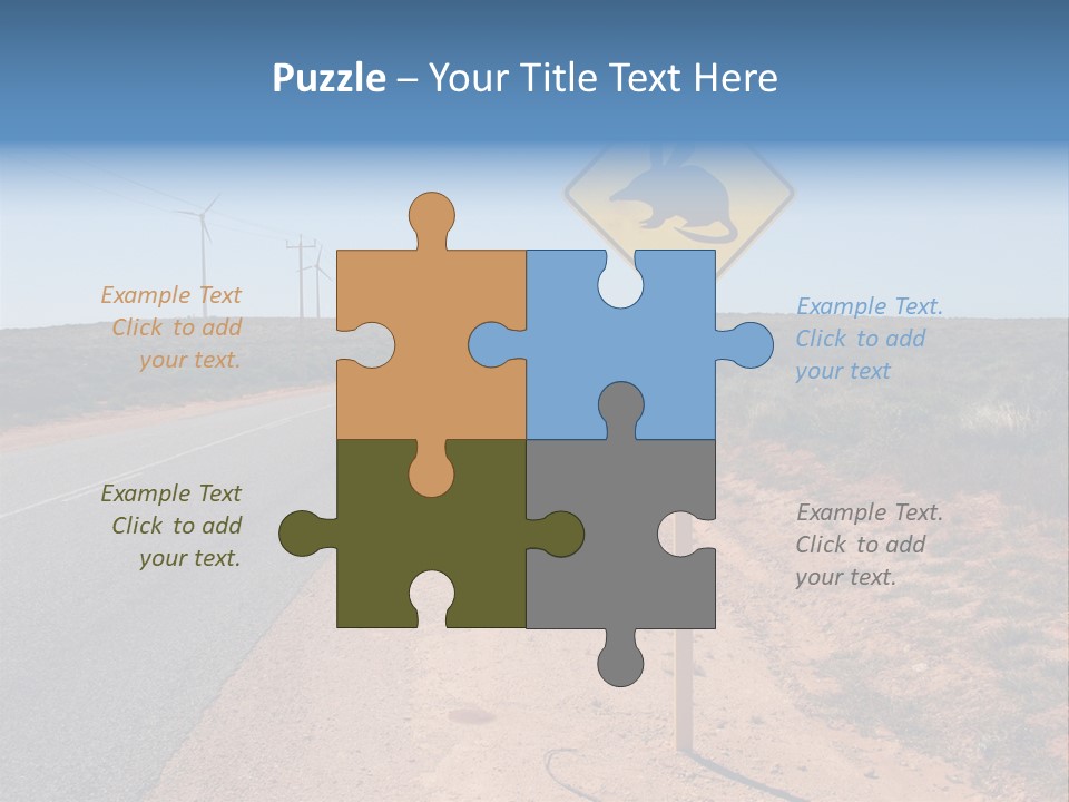 Warning Bandicoot Road Sign Standing Beside A Road In Western Australia. In Background Electric Generating Windmills. Australia PowerPoint Template