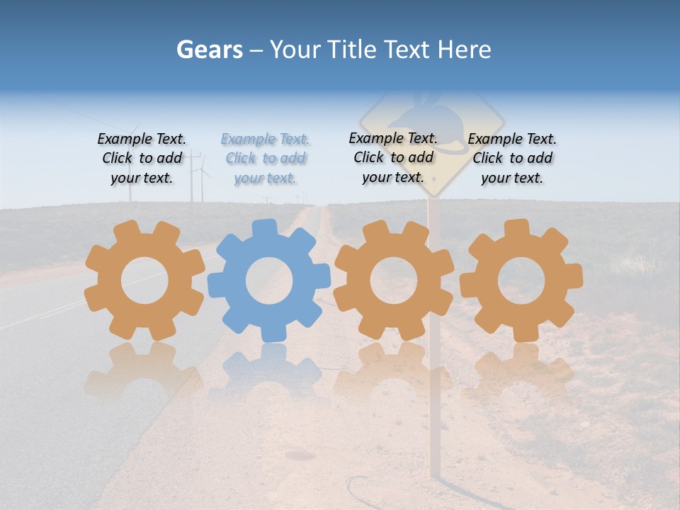 Warning Bandicoot Road Sign Standing Beside A Road In Western Australia. In Background Electric Generating Windmills. Australia PowerPoint Template