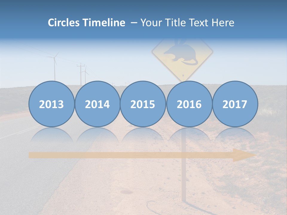 Warning Bandicoot Road Sign Standing Beside A Road In Western Australia. In Background Electric Generating Windmills. Australia PowerPoint Template
