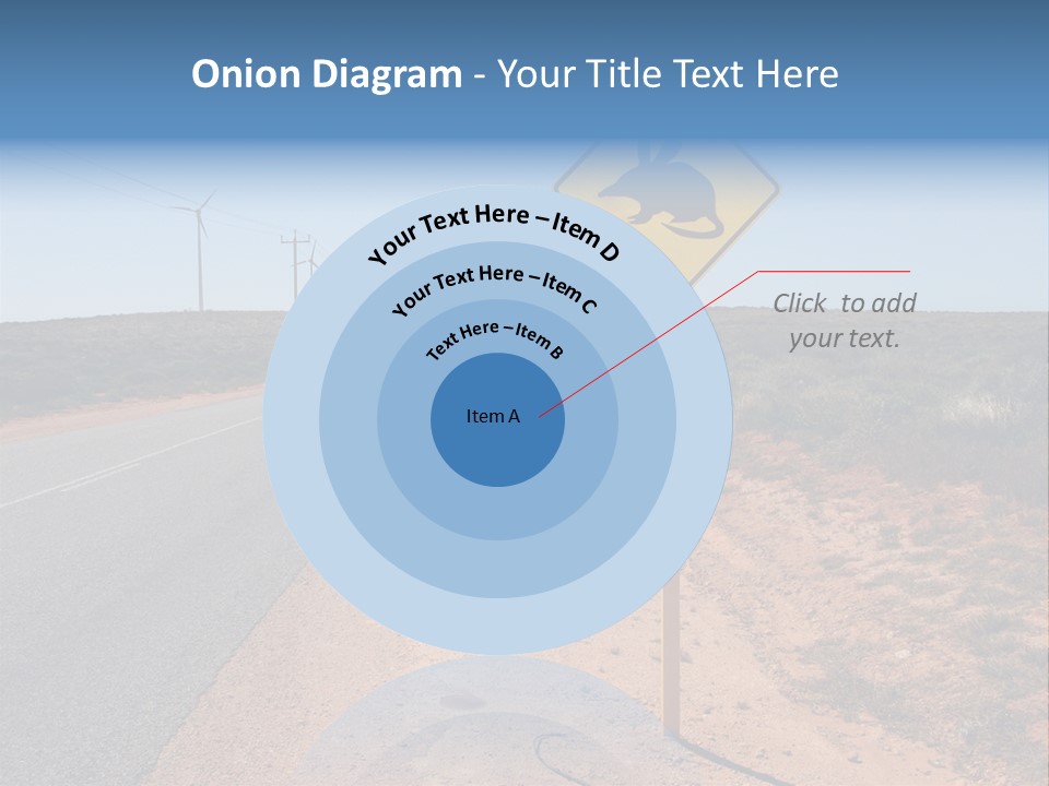 Warning Bandicoot Road Sign Standing Beside A Road In Western Australia. In Background Electric Generating Windmills. Australia PowerPoint Template