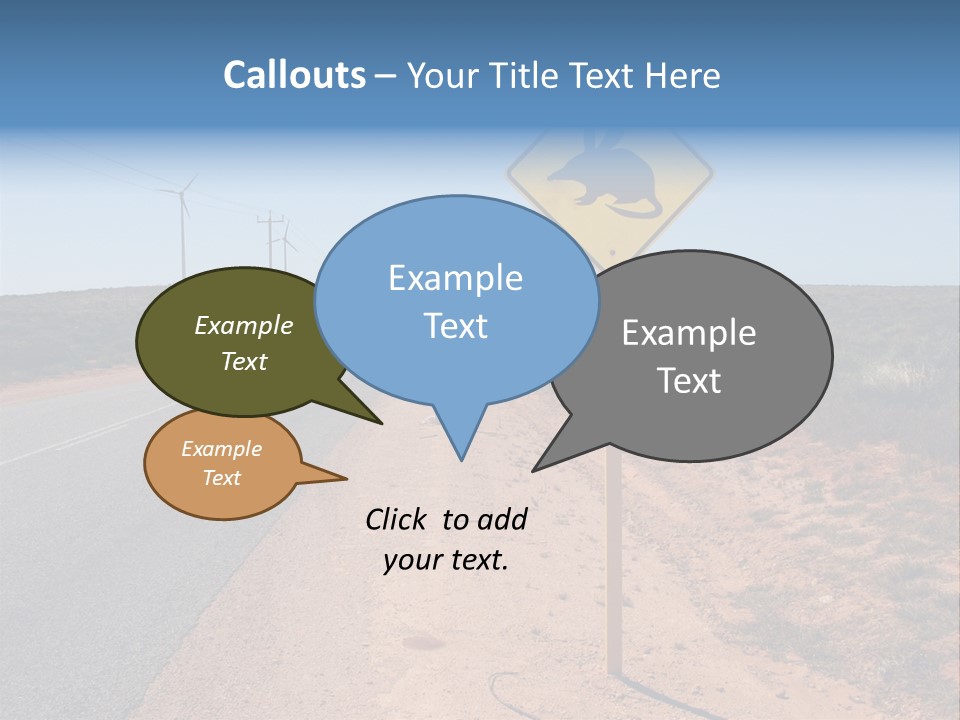 Warning Bandicoot Road Sign Standing Beside A Road In Western Australia. In Background Electric Generating Windmills. Australia PowerPoint Template