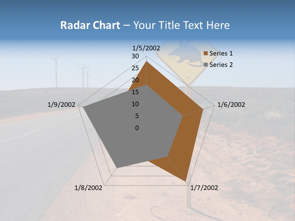 Warning Bandicoot Road Sign Standing Beside A Road In Western Australia. In Background Electric Generating Windmills. Australia PowerPoint Template