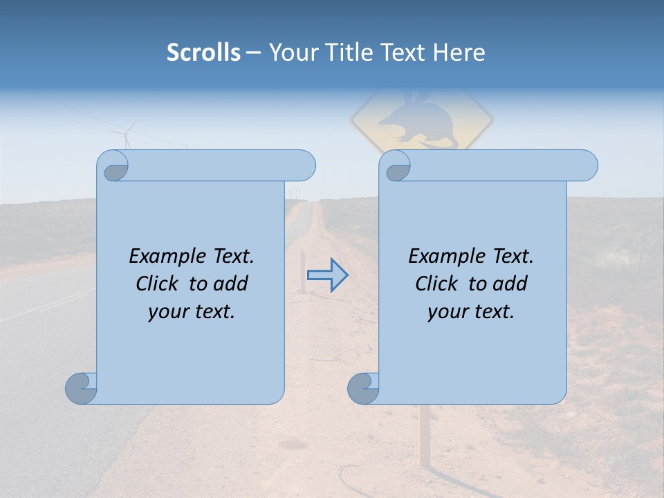 Warning Bandicoot Road Sign Standing Beside A Road In Western Australia. In Background Electric Generating Windmills. Australia PowerPoint Template
