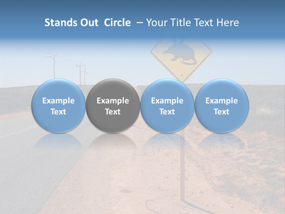 Warning Bandicoot Road Sign Standing Beside A Road In Western Australia. In Background Electric Generating Windmills. Australia PowerPoint Template