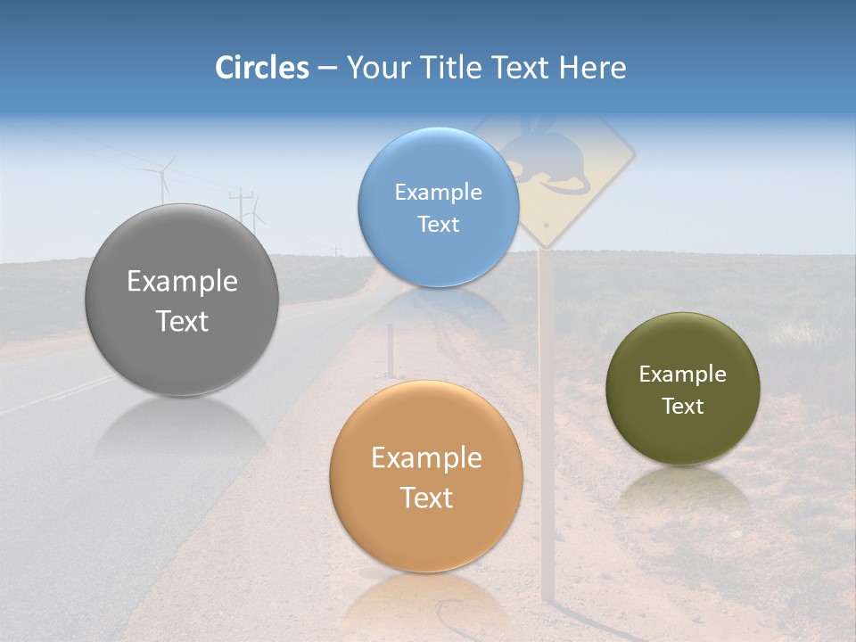 Warning Bandicoot Road Sign Standing Beside A Road In Western Australia. In Background Electric Generating Windmills. Australia PowerPoint Template