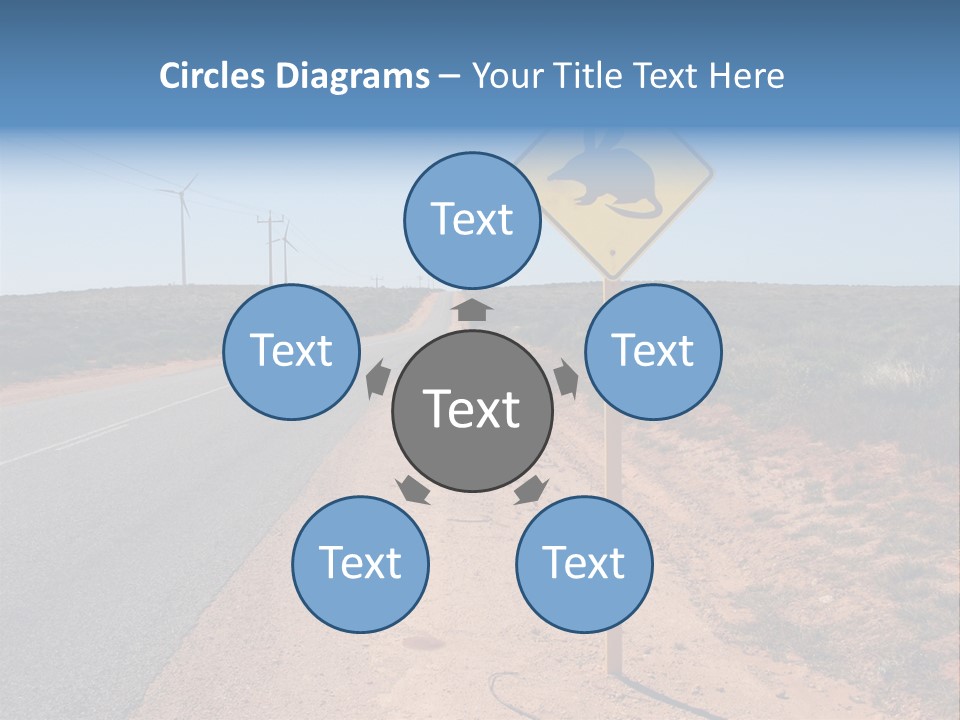 Warning Bandicoot Road Sign Standing Beside A Road In Western Australia. In Background Electric Generating Windmills. Australia PowerPoint Template