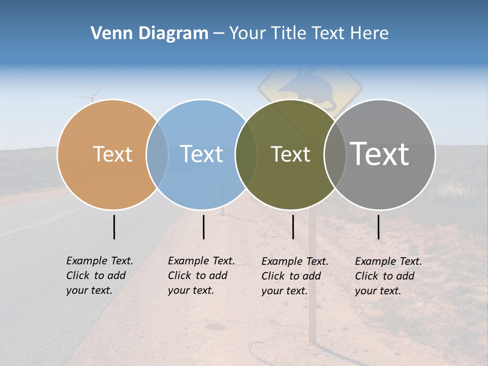 Warning Bandicoot Road Sign Standing Beside A Road In Western Australia. In Background Electric Generating Windmills. Australia PowerPoint Template