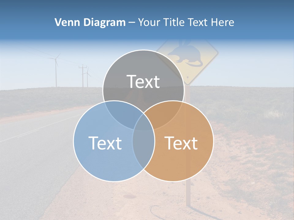 Warning Bandicoot Road Sign Standing Beside A Road In Western Australia. In Background Electric Generating Windmills. Australia PowerPoint Template