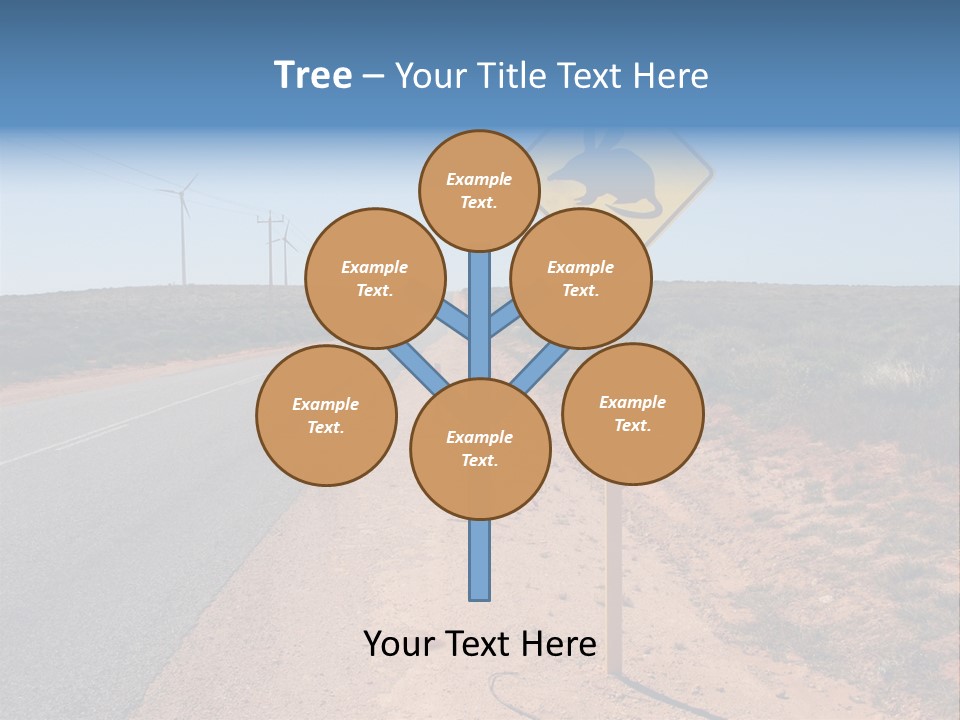 Warning Bandicoot Road Sign Standing Beside A Road In Western Australia. In Background Electric Generating Windmills. Australia PowerPoint Template