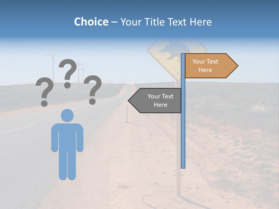 Warning Bandicoot Road Sign Standing Beside A Road In Western Australia. In Background Electric Generating Windmills. Australia PowerPoint Template