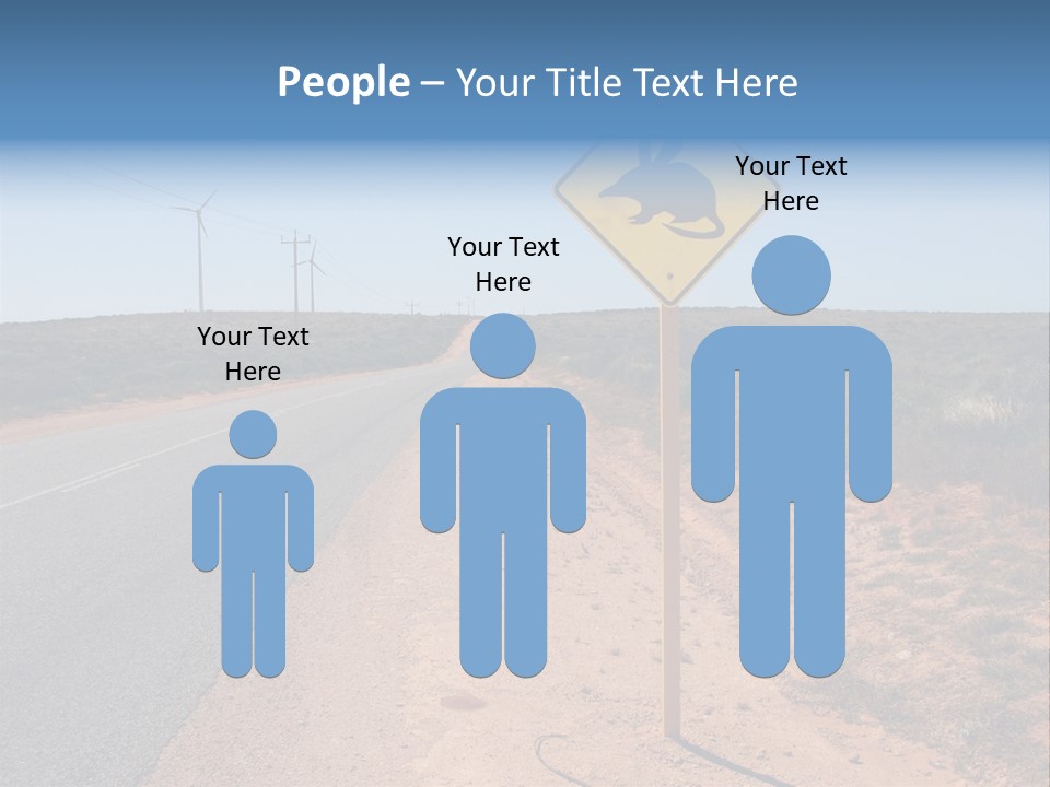 Warning Bandicoot Road Sign Standing Beside A Road In Western Australia. In Background Electric Generating Windmills. Australia PowerPoint Template