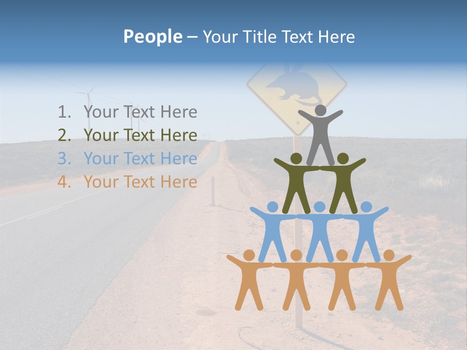 Warning Bandicoot Road Sign Standing Beside A Road In Western Australia. In Background Electric Generating Windmills. Australia PowerPoint Template