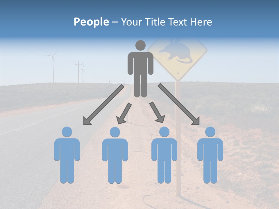 Warning Bandicoot Road Sign Standing Beside A Road In Western Australia. In Background Electric Generating Windmills. Australia PowerPoint Template